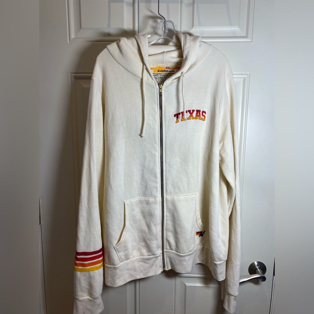Aviator Nation Texas hook’em Horns Cream Hoodie with Red and Yellow Details